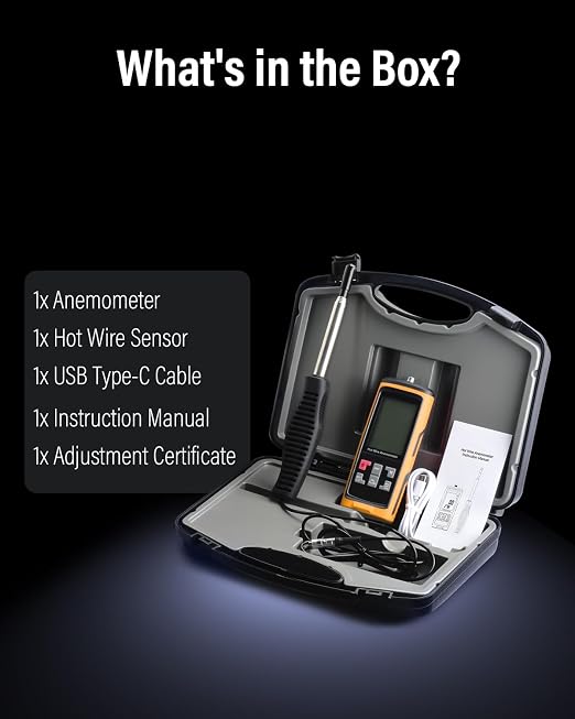 PM8915 Hot Wire Anemometer Handheld with Telescopic Probe, CFM/CMM Digital Wind Speed Meter Gauge, Air Flow Velocity Tester for Measuring HVAC, Duct Airflow, Wind Speed, Wind Chill