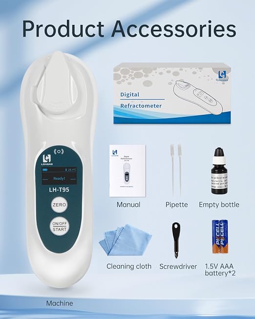 3-in-1 Digital Brix Refractometer with ATC/Refractive Index(RI), 0-95% Brix Measurement Range, High Accuracy Fast Touchscreen Test for Honey/Maple Syrup/Fruit Juice/Coffee | Digital Brix Refractometer with ATC 0-95%