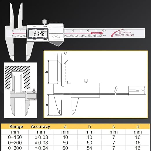 Long Upper Jaw Digital Caliper, Electronic Caliper Measuring Tool with Long Upper Jaw for Measuring Diameter of Deep Holes, 0-12"/300mm Measuring Range, 0.0005"/0.01mm Resolution (12 Inch)
