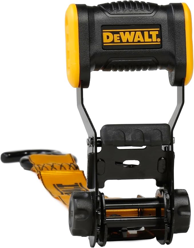 DEWALT DXBC18002-8PK Black/Yellow 1.25" x 12' Ratchet Tie Down Straps - Light-Weight Cargo Hauling (1800 lb Break Strength), 8 Pack