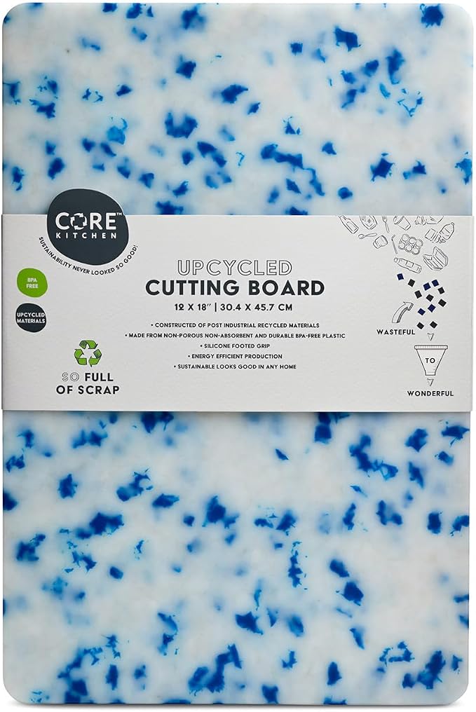 Core Home Upcycled BPA Free 12 x 18 Inch Made of Post Industrial Recycled Plastic Materials Charcuterie Platter Non-Slip Chopping Cutting Board, Blue Confetti