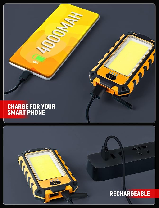 innofox LED Rechargeable Magnetic Work Light 1500Lumens, Hanging Hook 4 Lighting Modes, Job Site Lighting for Car Repairing, Camping, Hunting, and Hurricane(Orange)