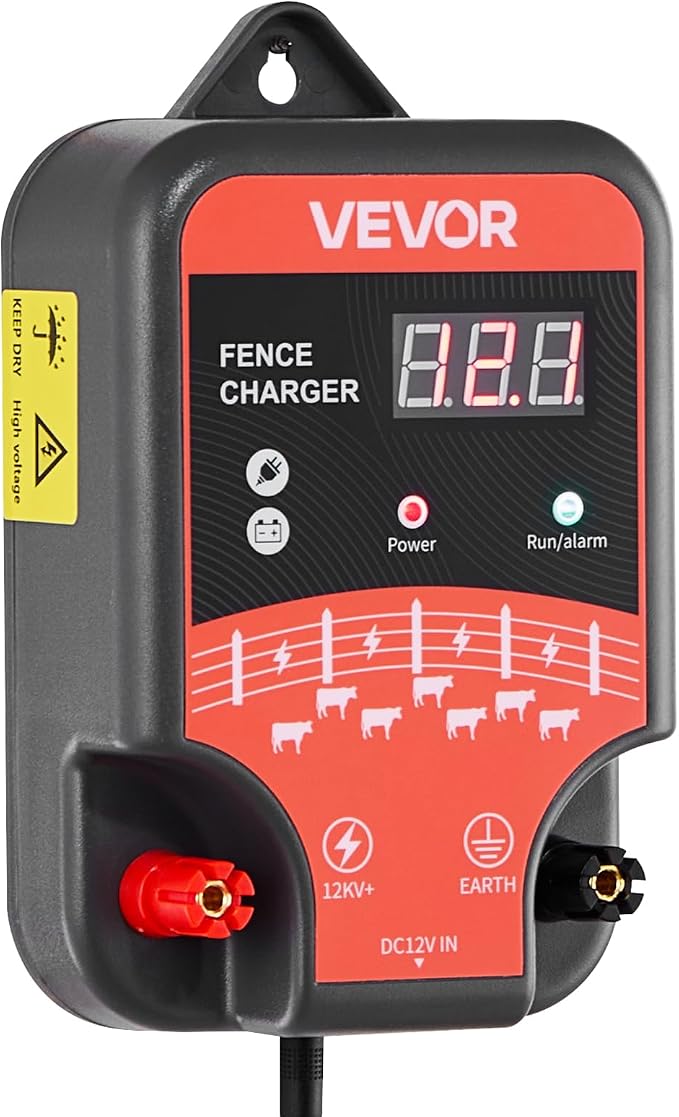 VEVOR Electric Fence Charger, 10kV 3J, AC DC Electric Fence Energizer with LED Indicator, 1.86 Miles Range, Powerful Plug-in Fences Charger, Prevents Wild Animals Intrusion for Livestock Poultry
