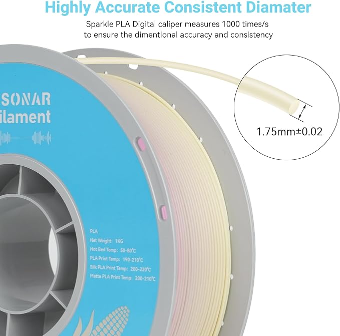 TECSONAR Matte Gradient PLA 3D Printer Filament 1.75mm, Matte Rainbow PLA 1kg Spool (2.2lbs), Dimensional Accuracy +/- 0.02 mm,Lollipop Color