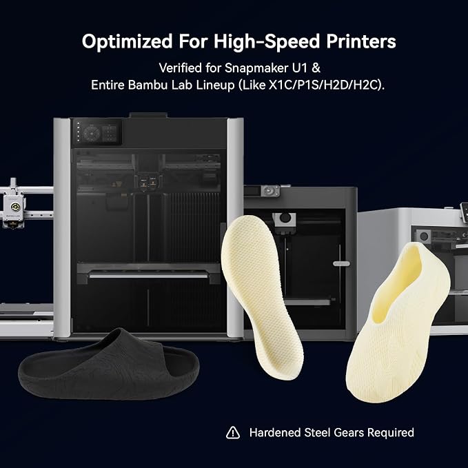 Siraya Tech Roamr TPU Air HR 80A Filament, 48-50% High Rebound, Foaming Flexible 3D Printer Filament, 64A-80A Variable Hardness, Matte Finish for Footwear, Midsoles, and Orthotics (800g, Noir)