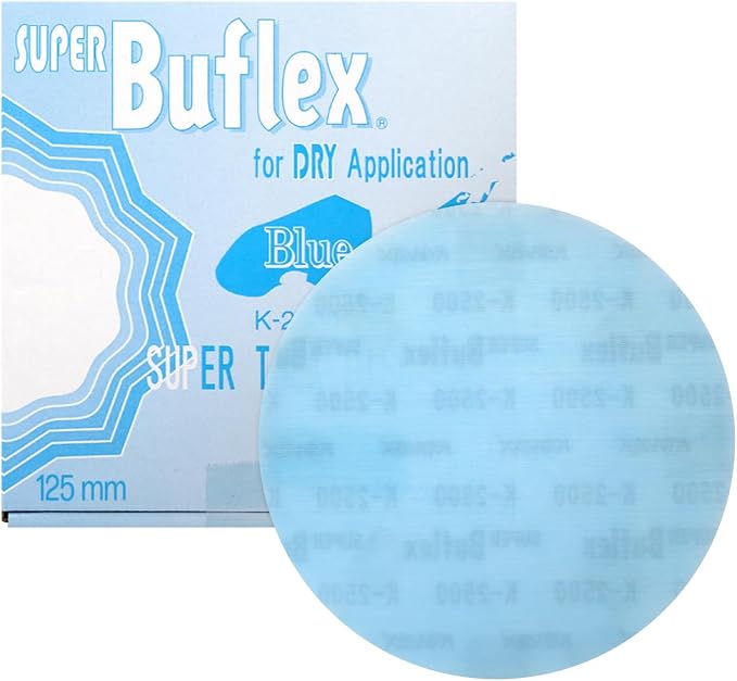 Super Buflex Flexible Dry 5 inch Sanding Discs, Blue K-2500, No Holes, Hook & Loop, 195-1506, 25 Discs