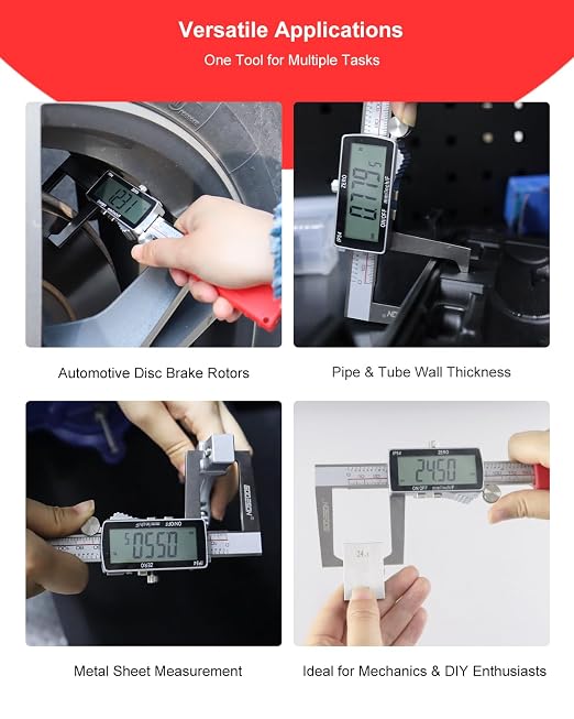GODESON Digital Disc Brake Rotor Micrometer, 0-50mm/0-6 Rechargeable Brake Thickness Gauge, Digital Caliper MM/Inch/F Display, IP54 Waterproof, Stainless Steel for Auto & DIY