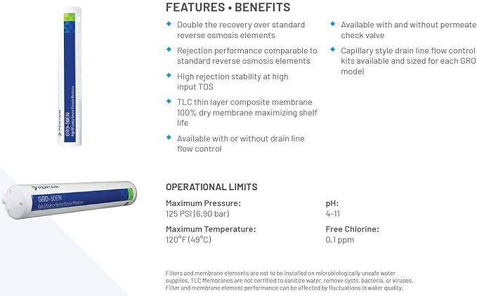 Pentair Pentek GRO-50EN High Efficiency Reverse Osmosis Membrane, TLC Encapsulated, 50 GPD, 96% Rejection, NSF/ANSI 58 Certified