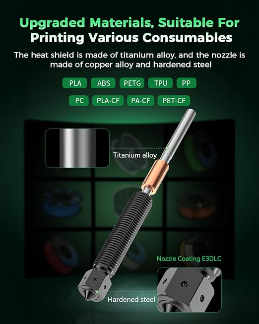 Creality Official K2 Plus Nozzle 0.4mm, E3D ObxidianTM High Flow Nozzle, Hardened Steel Nozzle with Multi-Channel Design, 600mm/s High-Speed Printing for Creality K2 Plus, K2 Pro, K2 3D Printer