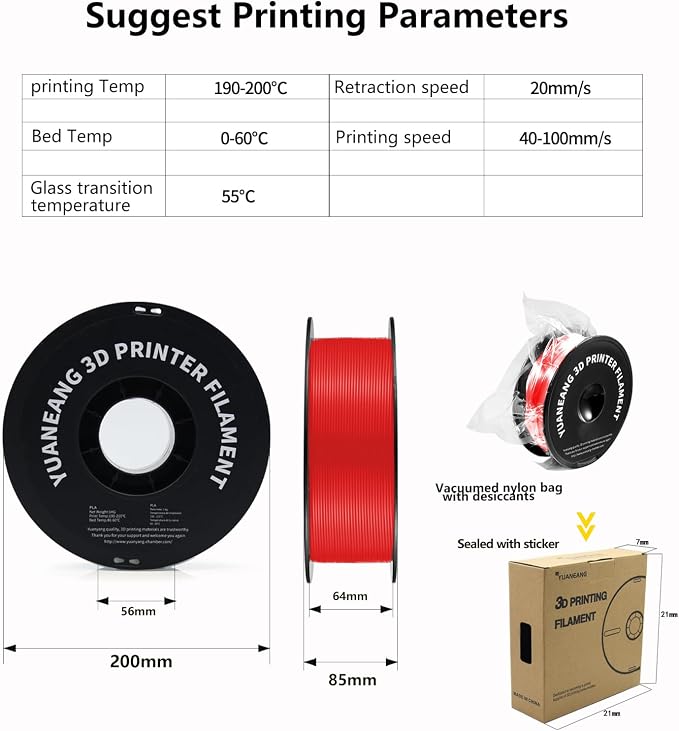 Red PLA 3D Printer Filament 1.75mm, 1kg Spool, Bright Smooth Finish, ±0.03mm Precision, Low-Warp & Easy Printing, Ideal for Models, Crafts, Prototypes & Eye-Catching Display Prints