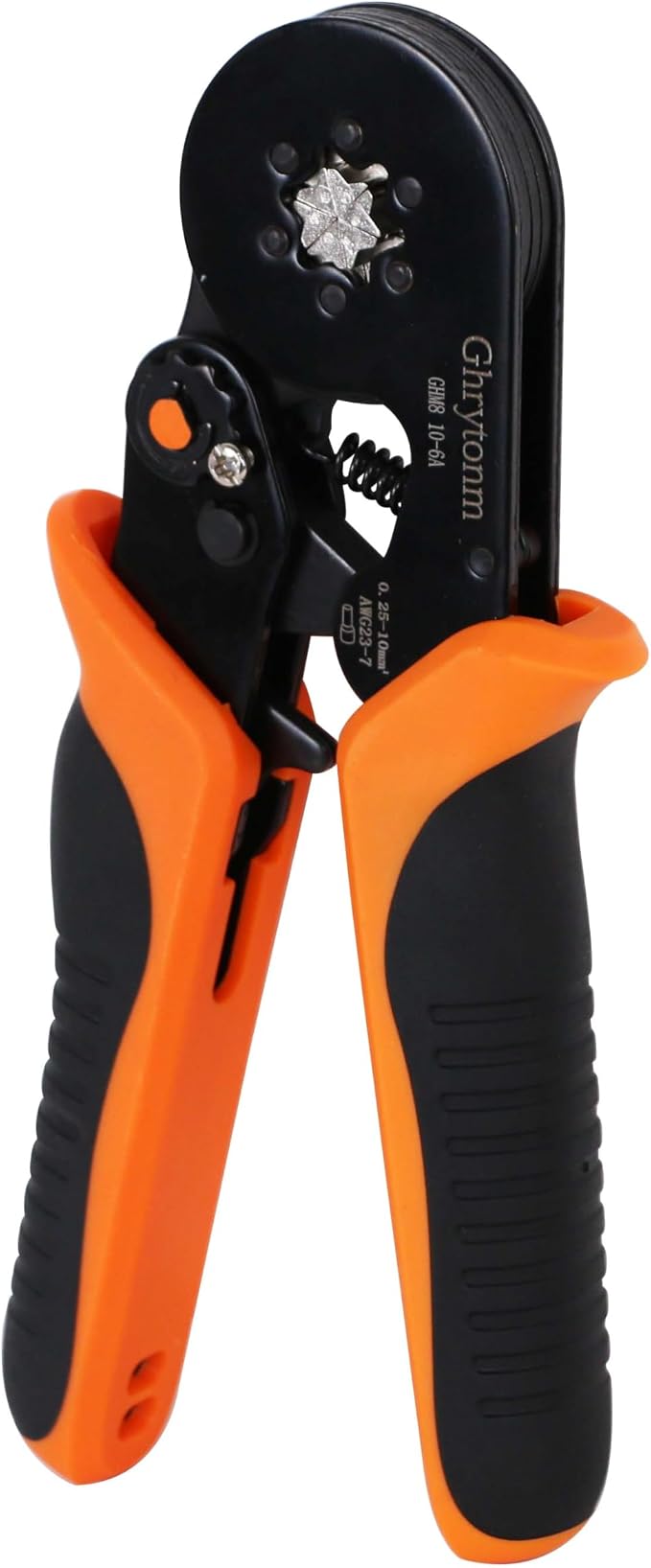 Ferrule Crimping Tool Kit, AWG 10-6 Self-adjustable Ratchet Wire Ferrule Crimper Plier Set with 1800pcs Red Copper Wire Terminals Crimping Connectors Wire Ends Ferrules, Black/Orange