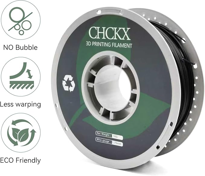 PETG Glass Fiber 3D Printer Filament, Dimensional Accuracy +/- 0.03 mm, 1kg Spool(2.2lbs), 1.75 mm Fit for Most 3D Printers, Black