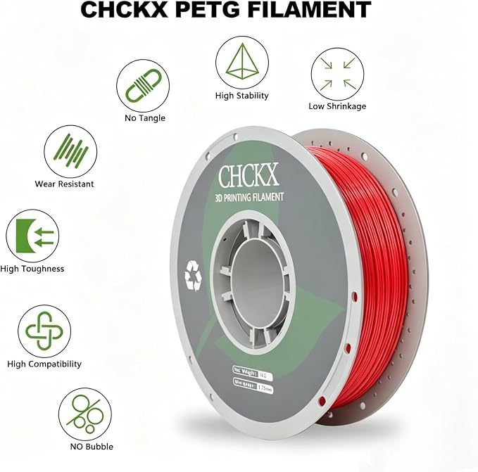 Matte PETG 3D Printer Filament, Dimensional Accuracy +/- 0.03 mm, 1kg Spool(2.2lbs), 1.75 mm Fit for Most 3D Printers, Red