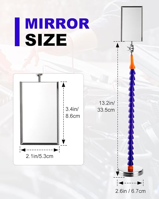 2 PCS Inspection Mirrors Mechanic Welding Mirror with Magnetic Base Adjustable Arm Machine Tool for Technicians Auto Mechanics for Use in Confined Spaces