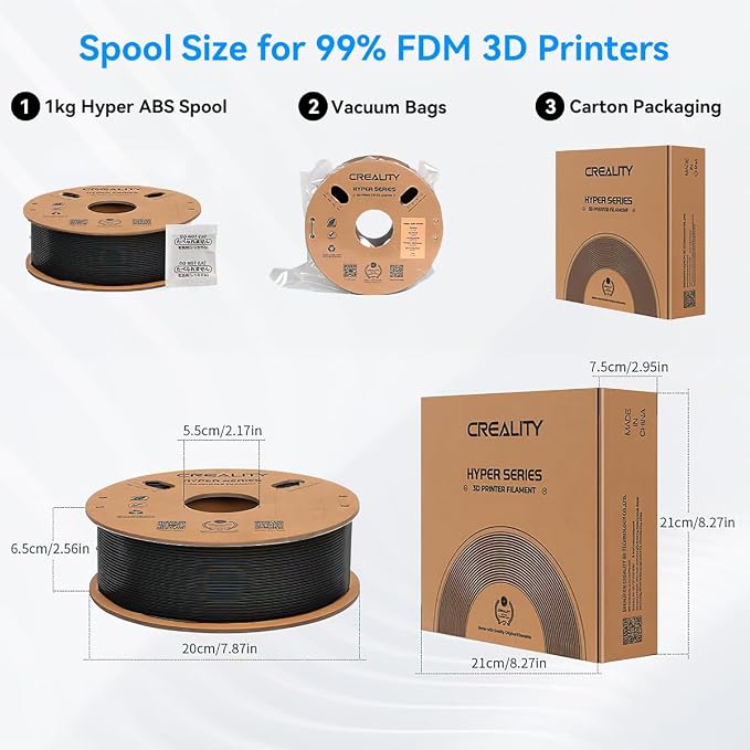 Official Creality Hyper ABS Filament 1.75mm, 3D Printer Filament ABS for High Temperature Resistance, 1kg(2.2lb)/Spool, Dimensional Accuracy ± 0.05 mm, Fits for Most 3D Printers