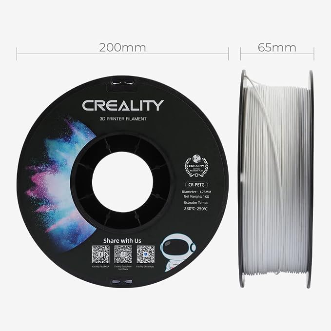 Creality PETG 3D Printer Filament 1.75mm, Excellent Toughness High Precision, Odorless Non-Toxic Moistureproof, 1kg(2.2lbs) Glossy PETG Filament for 3D Printer (White)