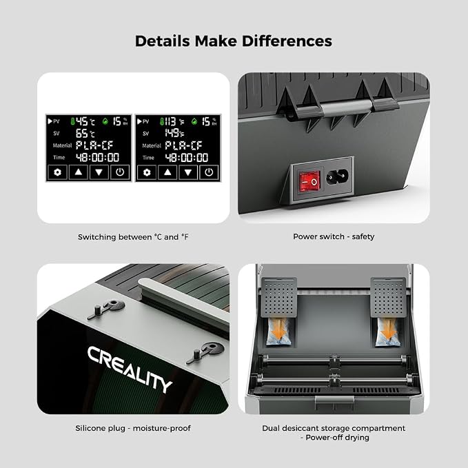 Creality Space Pi Filament Dryer Plus, 2 Spool 3D Printer Filament Dryer Box, Double 360° Heating & Fan, Touch Screen, Holder for PLA PETG ABS TPU, 1.75/2.85/3mm