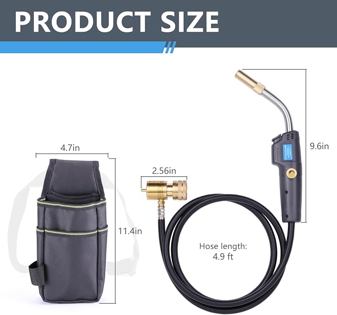 MAPP Map Gas Torch Kit with Holster, Adjustment Knob Trigger Start Propane Hose Torch for Brazing, Soldering, Welding, Plumbing, HVAC