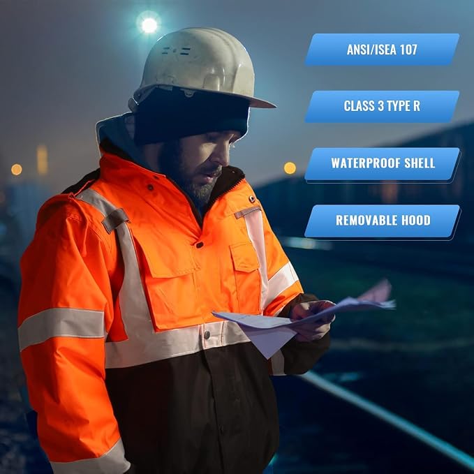 SKSAFETY High Visibility Reflective Jackets for Men, Waterproof Class 3 Safety Jacket with Pockets, Hi Vis Orange Coats with Black Bottom, Mens Work Construction Coats for Cold Weather, S, 1 Pack