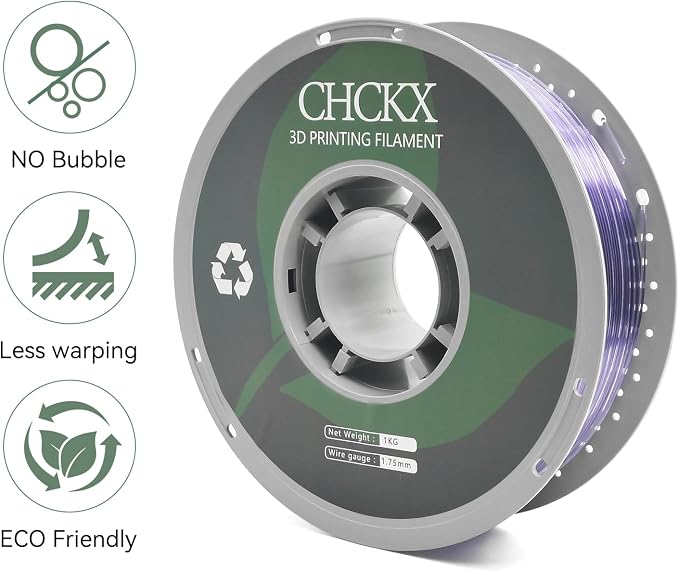 PETG Transparent 3D Printer Filament, Dimensional Accuracy +/- 0.03 mm, 1kg Spool(2.2lbs), 1.75 mm Fit for Most 3D Printers, Clear Purple
