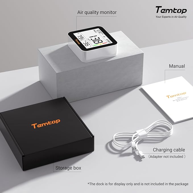 Temtop M10+ 6-in-1 CO2 Meter & Indoor Air Quality Monitor | PM2.5, TVOC, AQI, E-Ink Display, 60-Day Battery, App Temperature & Humidity for Home Bedroom Office