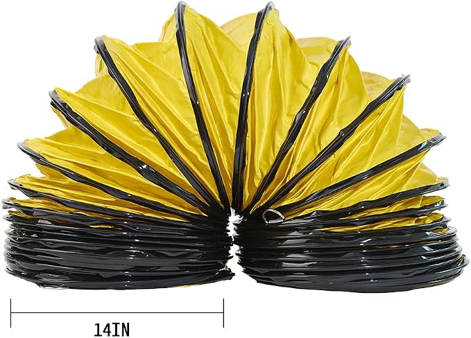 25ft Ducting Hose PVC Flexible Duct Hosing with Connecting Belt & D-Shaped Rings for 14inch Utility Blower Ventilation Fan Exhaust Fan (14in x 25ft)