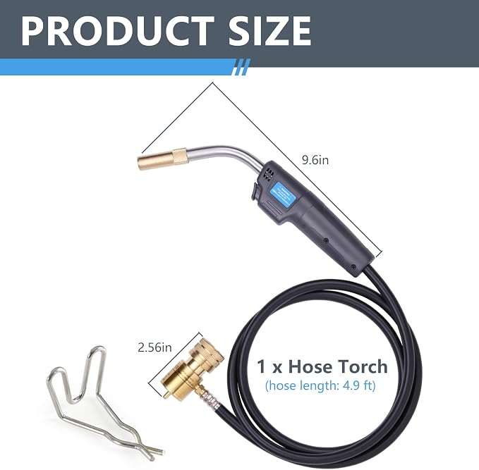 MAPP Map Gas Torch Kit with Self-Ignition - Soldering Propane Torch with 4.9ft Hose, 25,000 BTU Flow Head, CGA600 Compatible for Brazing Pipe Welding HVAC Plumbing DIY