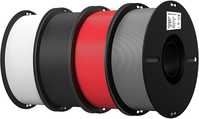 Creality PLA Filament 1.75mm Bundle 4KG, High Precision +/-0.02mm 3D Printer Filament, Consistent Extrusion, Smooth Printing, 4 Pack 1KG Spool, Fits for Most FDM 3D Printers(Black,White,Grey,Red)