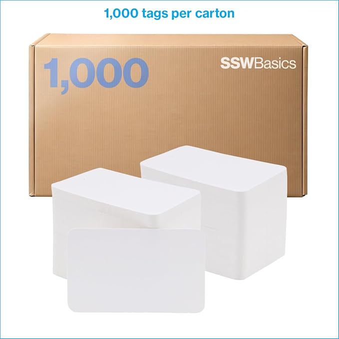SSWBasics Large Unstrung White Non-Perforated Blank Clothing Tags - 1-3/4"W x 2-7/8"H -
