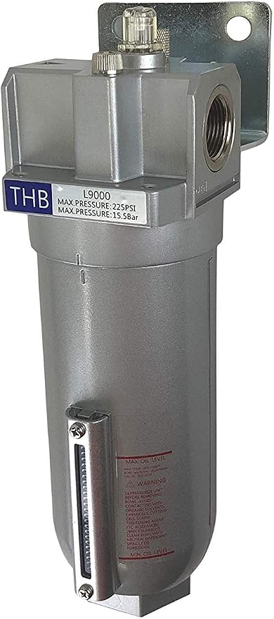 INDUSTRIAL GRADE LUBRICATOR OILER FOR COMPRESSED AIR LUBRICATE PNEUMATIC AIR TOOLS, METAL BOWL WITH VISIBLE SIGHT GLASS, 225 PSI MAX (1/2" NPT, 11oz)