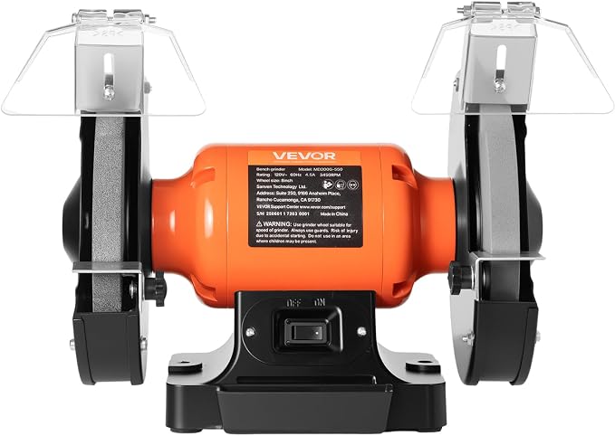 VEVOR Bench Grinder, 8-inch Single Speed, 3450RPM High-Speed Table Grinders with 550W 4.5A 3/4Hp Induction Motor, 36/60-Grit Grinding Wheel & Adjustable Eye Shield for Fast Sharpening Grinding
