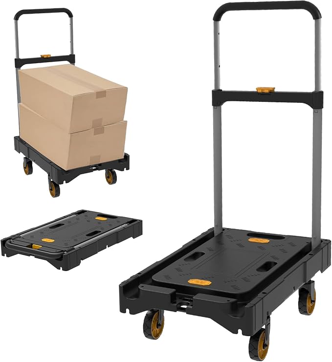 Folding Platform Hand Truck Push Cart Foldable Dolly Cart Portable Trolley 300lb Heavy Load Capacity, Adjustable Handle with Swivel Wheels for Garage Garden Home Office Travel Shopping Use