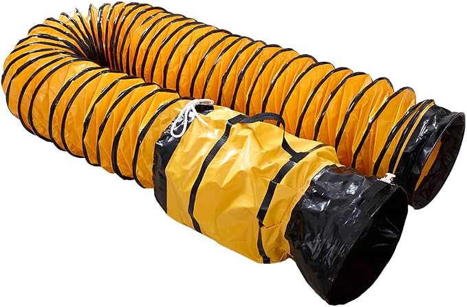 25ft PVC Flexible Ducting Hose Retracts Into Self-Contained Carry Bag, 12Inch Flame Retardant HVAC Ducting with Adjustable Belt and D-Ring for Ventilation & Exhaust (12inch x 25ft w/bag)