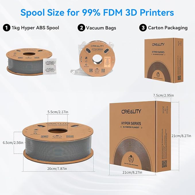Official Creality Hyper ABS Filament 1.75mm, 3D Printer Filament ABS for High Temperature Resistance, 1kg(2.2lb)/Spool, Dimensional Accuracy ± 0.05 mm, Fits for Most 3D Printers