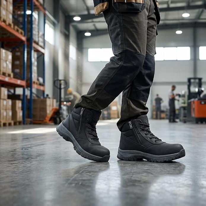 5" Waterproof Steel Toe Work Boots for Men, Safety Shoes with Side Zipper, ASTM F2413-18 Certified, Puncture-Proof Kevlar Midsole, Oil & Slip Resistant Rubber Sole, Construction Safety Boots(OX2518)