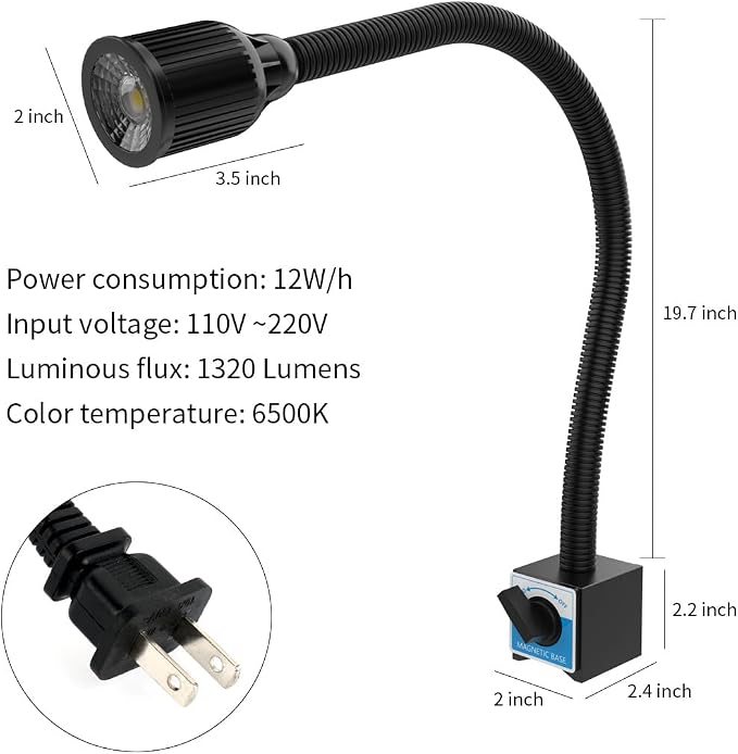 Magnetic Work Light, 1320 Lumens LED Lathe Machine Light with Flexible Gooseneck and Magnetic Base, Shop Tool Lamp for Lathe, Work Bench, Sewing Machine, Grill, Industrial Lightin