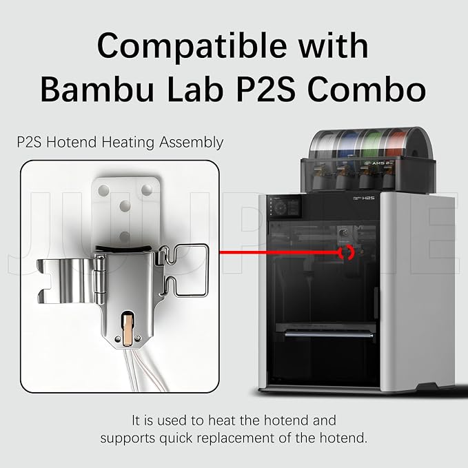 for Bambu Lab P2S Hotend Heating Assembly Kit,No FilamentJam, Ceramic Zirconia Heat Insulation Base, 2300°C Temp Resistant, Wear-Resistant P2S Hot End Heating Component for Bambu P2S 3D Printer
