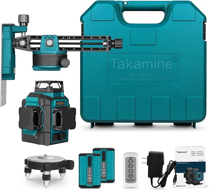 Takamine 12 Lines 3D Self Leveling Laser Level Pro, 3x360 ultra-bright Red Line with Brightness Adjustment, Remote Controller, Magnetic Rotating Stand Included