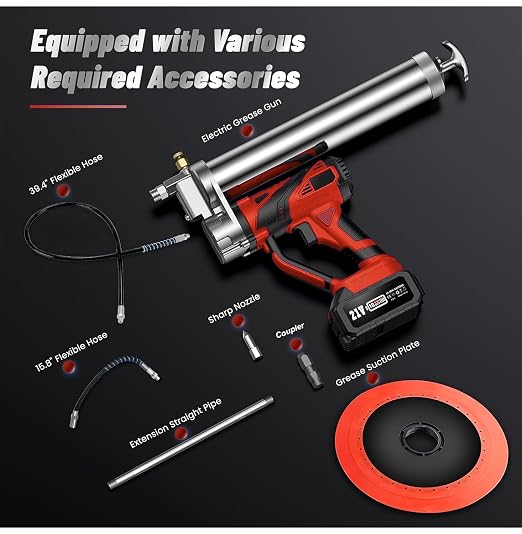 Lithium Battery Grease Gun Cordless Suitable for Milwaukee 18V Battery (NO Battery) with 18” Spring Flex Hose, 10000 PSI High Pressure Quick Release Grease (for Milwaukee M18 Battery)
