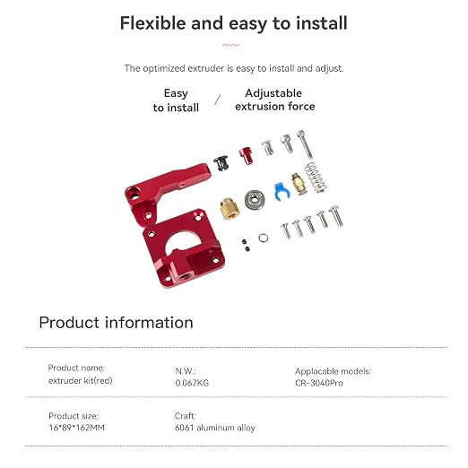 Creality 3D Printer Extruder Kit, Ajustable Extrusion Force, High Quality Metal Extruder Feeder Kit, for Ender-3/Ender-3 Pro/Ender-3S/Ender-3 V2/Ender-3 Max/CR-10/CR-10S (Red)