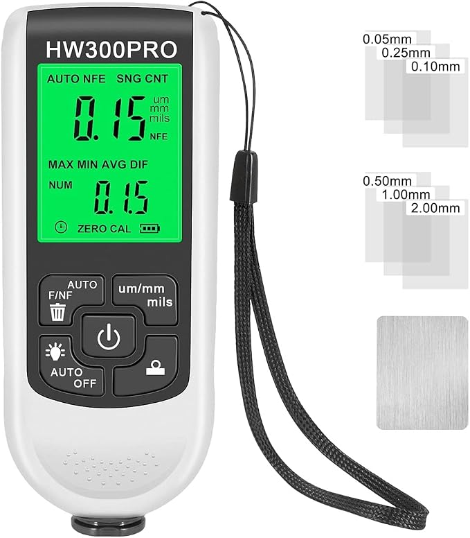 Paint Thickness Gauge Meter Fe/NFe Probe Coating Thickness Gauge Professional Multifunctional Car Paint Depth Gauge Test Precise HW-300PRO for Car Automatic Detection(white)