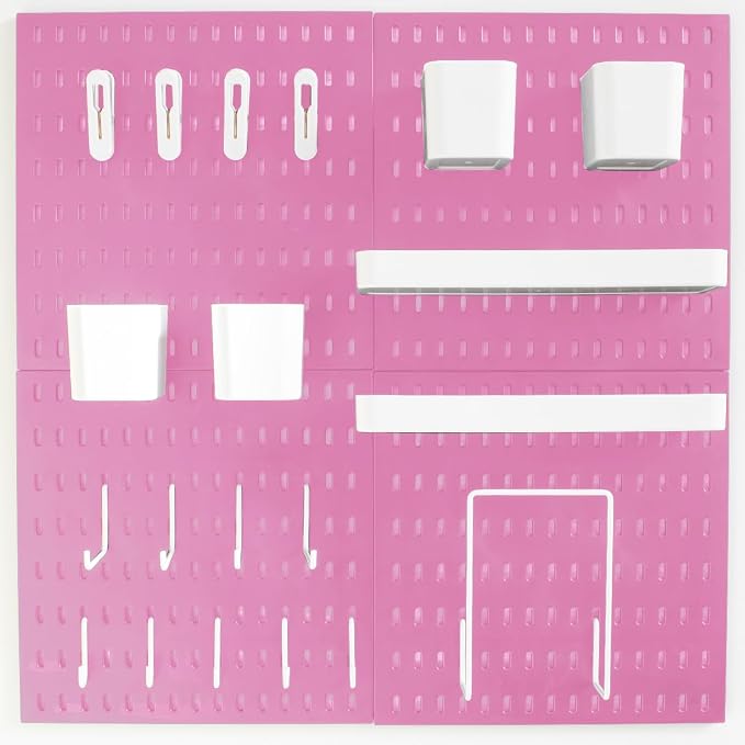 Wall-Mounted Pegboard Kit, 25.2" x 25.2" Organizer Panel – Large, Cost-Effective & Nail-Free Installation Pink
