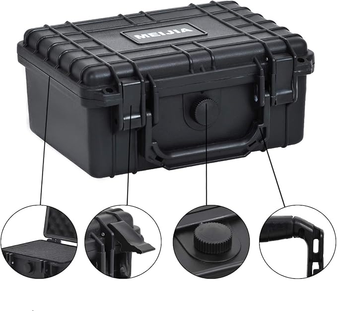 MEIJIA Portable All Weather IP67 Waterproof Protective Case,Hard Camera Case,Dry Case with Customized Foam,Fit Use of Drones,Camera,Equipments,Elegant Black (9.17inch x 7.56inch x4.33inch)