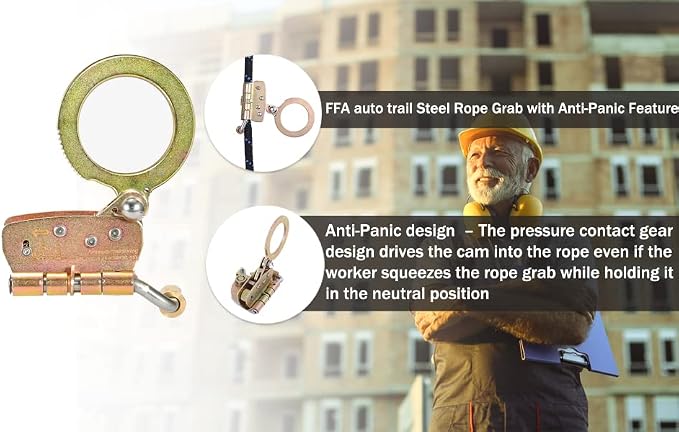 Fall Protection Rope Grab,Fall Arrester, Used with 5/8” Lifeline Rope, for Construction, Climbing, Comply to ANSI/OSHA