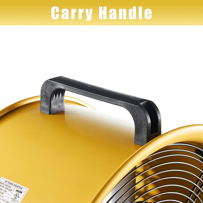 HiCFM 16" High-velocity Drum Air Circulator Fan 2800 CFM Large Airflow Turbo Shop Floor Fan with 360-degree Pivoting Head, 3-speed 1/4 HP Motor