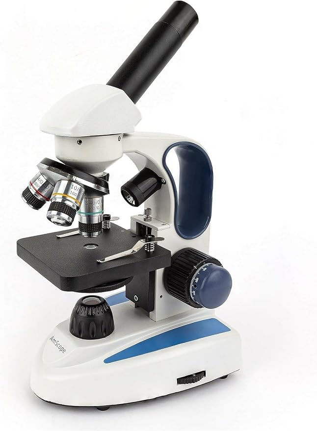 AmScope M158C-2L-E Digital Cordless Compound Monocular Microscope, WF10x and WF25x Eyepieces, 40x-1000x Magnification, Upper and Lower LED Illumination with Rheostat, Brightfield, Single-Lens Condenser, Coaxial Coarse and Fine Focus, Plain Stage, 110V ...