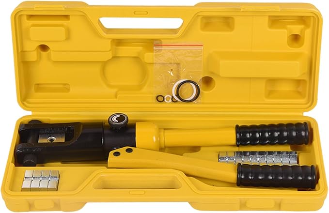 12T Hydraulic Crimping Tool 8AWG-250MCM Battery Cable Crimping Tool 0.55 inch Stroke Hydraulic Lug Crimper Electrical Terminal Crimper with 8 Pairs of Die Sets
