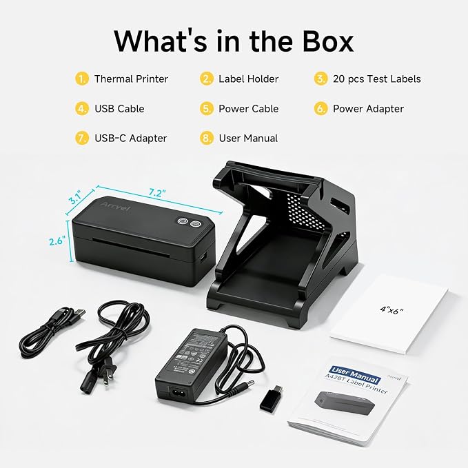 Bluetooth Thermal Label Printer with Stand, Wireless 4x6 Shipping Label Printer for Small Business, Inkless Print for USPS Amazon Etsy Shopify, Support iPhone Android Windows Mac (Black)