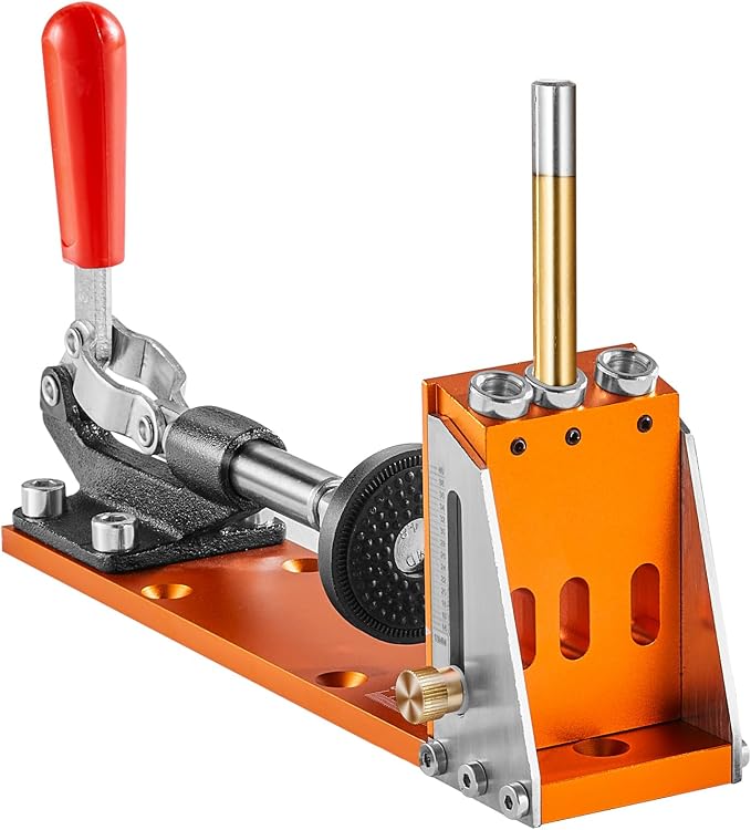 VEVOR Pocket Hole Jig Kit, Easy-to-Use for Wood Projects, Comes with Step Drills, Stop Collars, Hex Keys & Driver Bits, Features Dual Scales for DIY Woodworking
