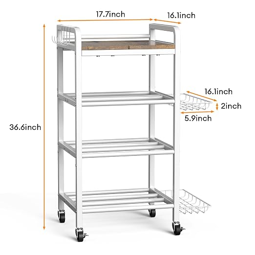 3D Printer Filament Storage Rack- 4 Tiers Filament Spool Holder, Heavy Duty 3D Printing Stand Filament Organizer with 360° Wheels, Metal Filament Stand Shelf for PLA/ABS/TPU/Nylon (White)